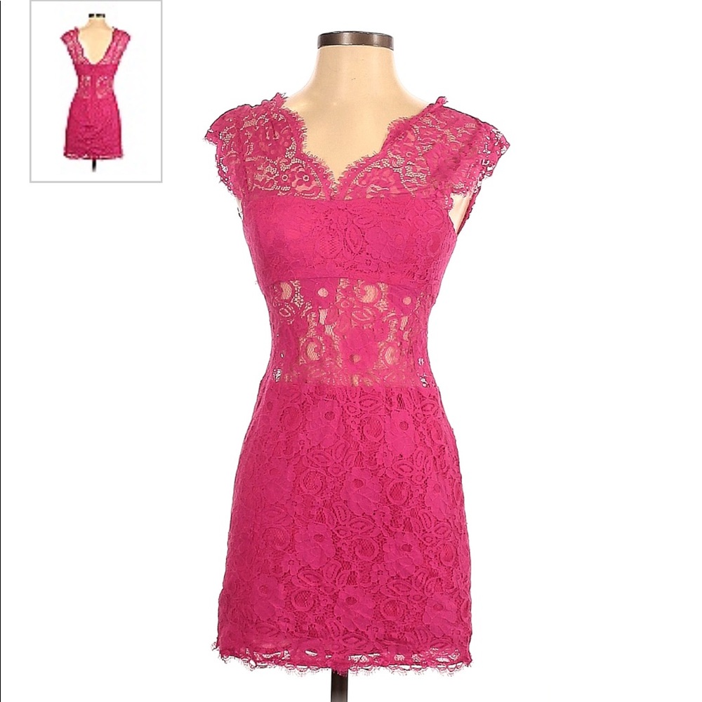 BCBGMAXAZRIA Size 0 Pink Lace Cocktail Dress